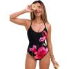 CUPSHE Women’s One Piece Swimsuit Scoop Neck Bathing Suit Back Crisscross Self Tie Swimwear(Black/Floral)