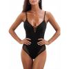 CUPSHE Women’s One Piece Swimsuit Sexy V Neck Cutout Bathing Suit Mesh Panel Back Hook Adjustable Straps Swimwear(Black)