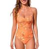 CUPSHE Women’s One Piece Swimsuit Sweetheart Neck Bathing Suit Halter Straps Adjustable Back Hook Ruching Swimwear(Orange/Floral)