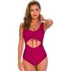 CUPSHE Women’s One Piece Swimsuit V Neck Bathing Suit Cutout Adjustable Wide Straps Drawstring Back Hook Swimwear(Cherry Red)