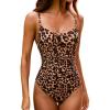 CUPSHE Women’s One Piece Swimsuit V Neck Tummy Control Bathing Suit Crisscross Back Self Tie Ruched Swimwear(Brown/Leopard)