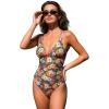 CUPSHE Women’s One Piece Swimsuit V Neck Tummy Control Double Adjustable Straps Back Cutout O-Ring(Green/Red Floral)