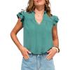 CUPSHE Womens Summer Tops 2026 Casual V Neck Ruffle Sleeve Blouse Shirts Solid Color Tunic Cute Tops(Green)