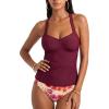 CUPSHE Women’s Tankini Set V Neck Bathing Suit Crossback Self Tie Mid Rise Ruching Swimsuit(Cherry Red/Floral)