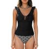 CUPSHE Women’s Tankini Sets Deep V Neck Two Piece Cutout Ruffle Adjustable Straps Back Hook Bathing Suits(Black/Floral)