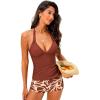 CUPSHE Women’s Tankini Sets Two Piece Swimsuit High Waisted Halter V Neck Bathing Suit Adjustable Straps Shorts(Maroon Red Floral)