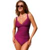 CUPSHE Women’s Tankini Sets V Neck Lace Trim Two Piece Swimsuit Adjustable Straps Self Tie Swimwear Ruching(Wine Red)