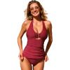 CUPSHE Women’s Tankini Sets V Neck Two Piece Cutout Tummy Control Halter Bathing Suits(Ruby Blue)