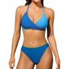CUPSHE Women’s Two Piece Bikini Sets V Neck Bathing Suits Color Block Stitching Crossback Self Tie Mid Rise(Blue/Yellow)