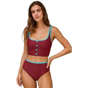 CUPSHE Tankini Sets Two Piece Swimsuit for Women Square Neck Tummy Control Bathing Suits with Mid Rise Bottom(Burgundy)