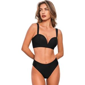 CUPSHE Women’s Bikini Sets Sweetheart Neck Two Piece Crisscross Self Tie Adjustable Straps Bathing Suit(Black)