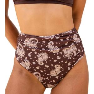 CUPSHE Womens Shirred High Waisted Bikini Bottom(Brown Paisley)