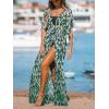CUPSHE Kimono Swimsuit Coverup for Women Open Front Striped Maxi Cardigan Beach Cover Up(Forest Green Leopard)