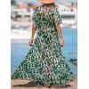 CUPSHE Kimono Swimsuit Coverup for Women Open Front Striped Maxi Cardigan Beach Cover Up(Forest Green Leopard)