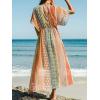 CUPSHE Kimono Swimsuit Coverup for Women Open Front Striped Maxi Cardigan Beach Cover Up(Orange-green Patterned)