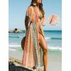 CUPSHE Kimono Swimsuit Coverup for Women Open Front Striped Maxi Cardigan Beach Cover Up(Orange-green Patterned)