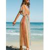 CUPSHE Kimono Swimsuit Coverup for Women Open Front Striped Maxi Cardigan Beach Cover Up(Orange-green Patterned)