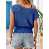 CUPSHE Summer Crochet Cover Up Tops for Women Off Shoulder Cinched Waist Beach Top Knit Swim Cover Up Tops(Blue)