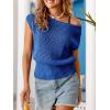 CUPSHE Summer Crochet Cover Up Tops for Women Off Shoulder Cinched Waist Beach Top Knit Swim Cover Up Tops(Blue)