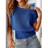 CUPSHE Summer Crochet Cover Up Tops for Women Off Shoulder Cinched Waist Beach Top Knit Swim Cover Up Tops(Blue)
