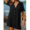CUPSHE Swimsuit Coverup for Women Button Down Shirt Style Bathing Suit Cover Up Short Sleeve Beach Dress Shirts(Black)
