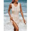 CUPSHE Swimsuit Coverup for Women Sleeveless Drawstring Crochet Beach Cover Up for Swimwear(Beige)