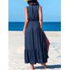 CUPSHE Swimsuit Coverup for Women V Neck Sleeveless Side Slit Flowy Maxi Beach Cover Up Dress for Swimwear(Navy Blue)