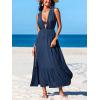 CUPSHE Swimsuit Coverup for Women V Neck Sleeveless Side Slit Flowy Maxi Beach Cover Up Dress for Swimwear(Navy Blue)