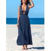 CUPSHE Swimsuit Coverup for Women V Neck Sleeveless Side Slit Flowy Maxi Beach Cover Up Dress for Swimwear(Navy Blue)