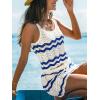 CUPSHE Women Crochet Swimsuit Cover Ups Cropped Sleeveless Striped Knit Beach Coverup Top(Blue Striped)