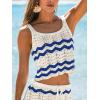 CUPSHE Women Crochet Swimsuit Cover Ups Cropped Sleeveless Striped Knit Beach Coverup Top(Blue Striped)
