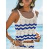 CUPSHE Women Crochet Swimsuit Cover Ups Cropped Sleeveless Striped Knit Beach Coverup Top(Blue Striped)