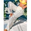 CUPSHE Women Swimsuit Cover Ups Pants Lace Semi Sheer High Waist Wide Leg Beach Coverup Pants(White)