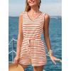 CUPSHE Women Swimsuit Cover Ups Sleeveless V Neck Waffle Knit Striped Beach Coverup Rompers(Red Striped)