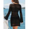 CUPSHE Womens Crochet Swimsuit Coverup Long Sleeve Hollow Out Beach Cover Up Dresses(Black)