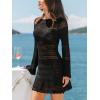 CUPSHE Womens Crochet Swimsuit Coverup Long Sleeve Hollow Out Beach Cover Up Dresses(Black)