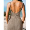 CUPSHE Womens Swimsuit Coverup Ribbed Backless Square Neck Midi Beach Cover Up Dresses(Khaki)