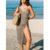 CUPSHE Womens Swimsuit Coverup Ribbed Backless Square Neck Midi Beach Cover Up Dresses(Khaki)