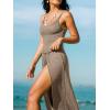CUPSHE Womens Swimsuit Coverup Ribbed Backless Square Neck Midi Beach Cover Up Dresses(Khaki)