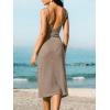 CUPSHE Womens Swimsuit Coverup Ribbed Backless Square Neck Midi Beach Cover Up Dresses(Khaki)