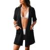 CUPSHE Swimsuit Coverup for Women Button Down Shirt Style Bathing Suit Cover Up Short Sleeve Beach Dress Shirts(Black)