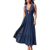 CUPSHE Swimsuit Coverup for Women V Neck Sleeveless Side Slit Flowy Maxi Beach Cover Up Dress for Swimwear(Navy Blue)