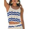 CUPSHE Women Crochet Swimsuit Cover Ups Cropped Sleeveless Striped Knit Beach Coverup Top(Blue Striped)