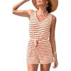 CUPSHE Women Swimsuit Cover Ups Sleeveless V Neck Waffle Knit Striped Beach Coverup Rompers(Red Striped)