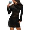 CUPSHE Womens Crochet Swimsuit Coverup Long Sleeve Hollow Out Beach Cover Up Dresses(Black)