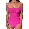 CUPSHE Women’s One Piece Swimsuit Tummy Control Ruched Bathing Suit Square Neck Adjustable Straps(Magenta)