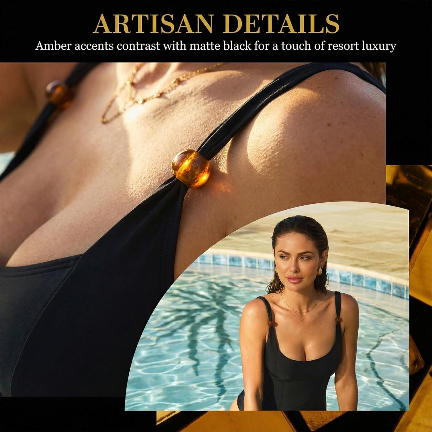 imageCUPSHE Two Piece Swimsuit for Women V Neck Tankini Sets Mid Rise Back Hook Cut Out Bathing Suits for BeachBlack