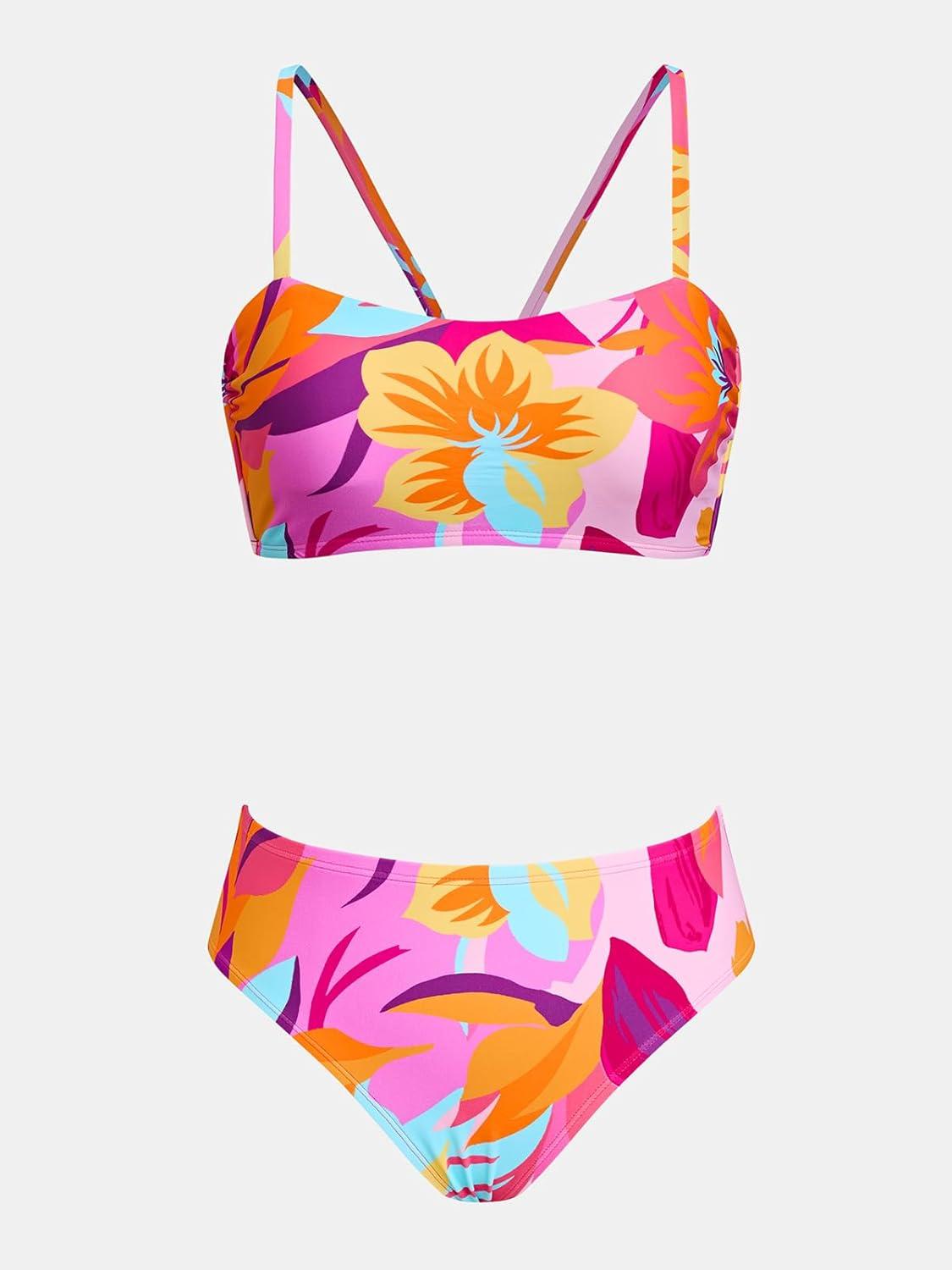 imageCUPSHE Womens Bikini Sets Two Piece Swimsuit High Waisted Bathing Suit Removable Bow Crossback Tie SwimwearPurpleRedFloral