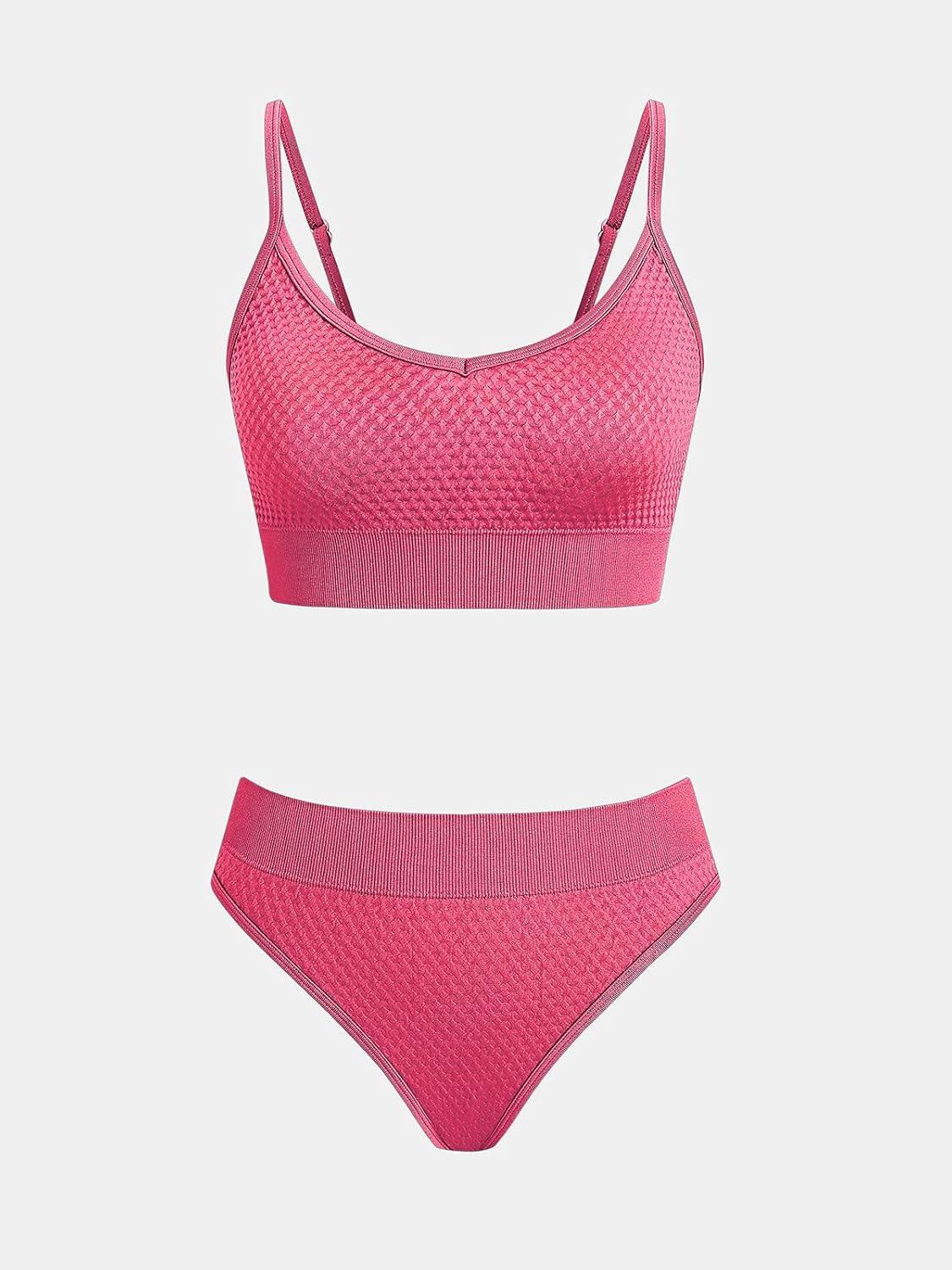 imageCUPSHE Womens Bikini Sets Two Piece Swimsuit Sporty Mid Rise Scoop Neck Adjustable Spaghetti Straps Textured MidkiniDusty Pink