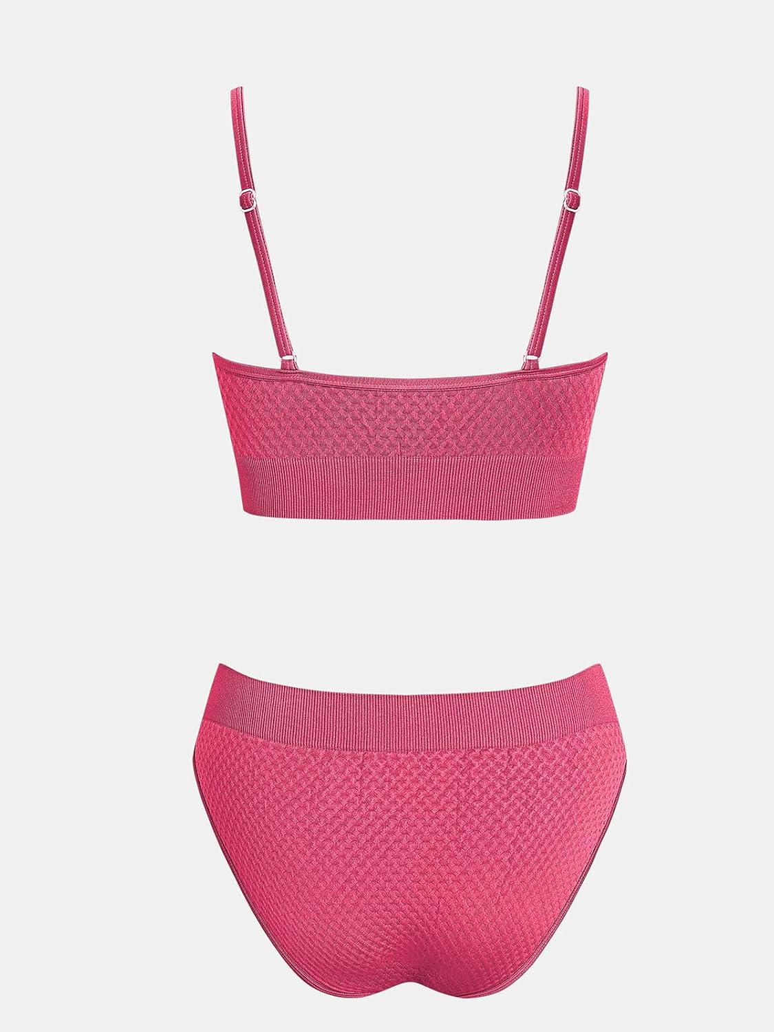 imageCUPSHE Womens Bikini Sets Two Piece Swimsuit Sporty Mid Rise Scoop Neck Adjustable Spaghetti Straps Textured MidkiniDusty Pink